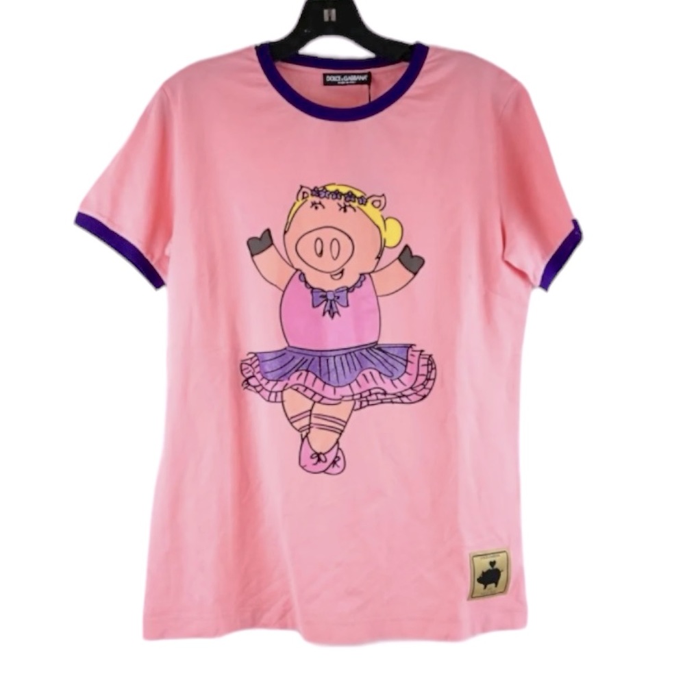 {NWT} Dolce & Gabbana Year Of The Pig Cotton T-Shirt In Pink - Size EU 46